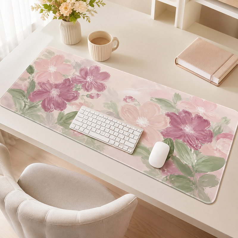 Desk Setup Pink - Alfombrilla de ratón rosa Sakura con