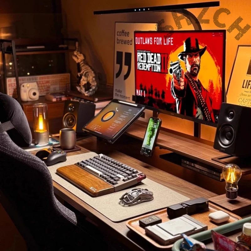 Desk Setup For Laptop And Monitor - Soporte Modular para Monitor de Nogal